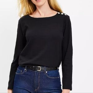 Loft Long sleeved, Black 100% Cotton Blouse, Size XL